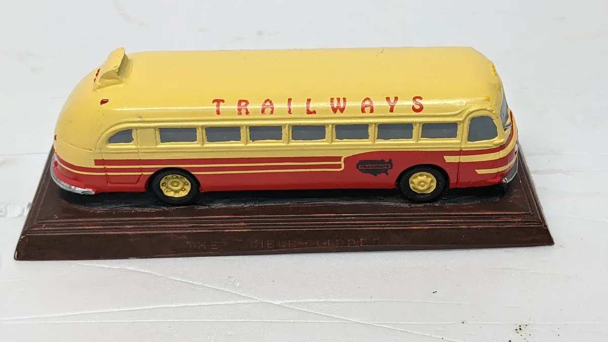 This is a 1962 Greyhound Scenicruiser intercity coach with genuine aluminum riveted construction and a full complement of onboard amenities.