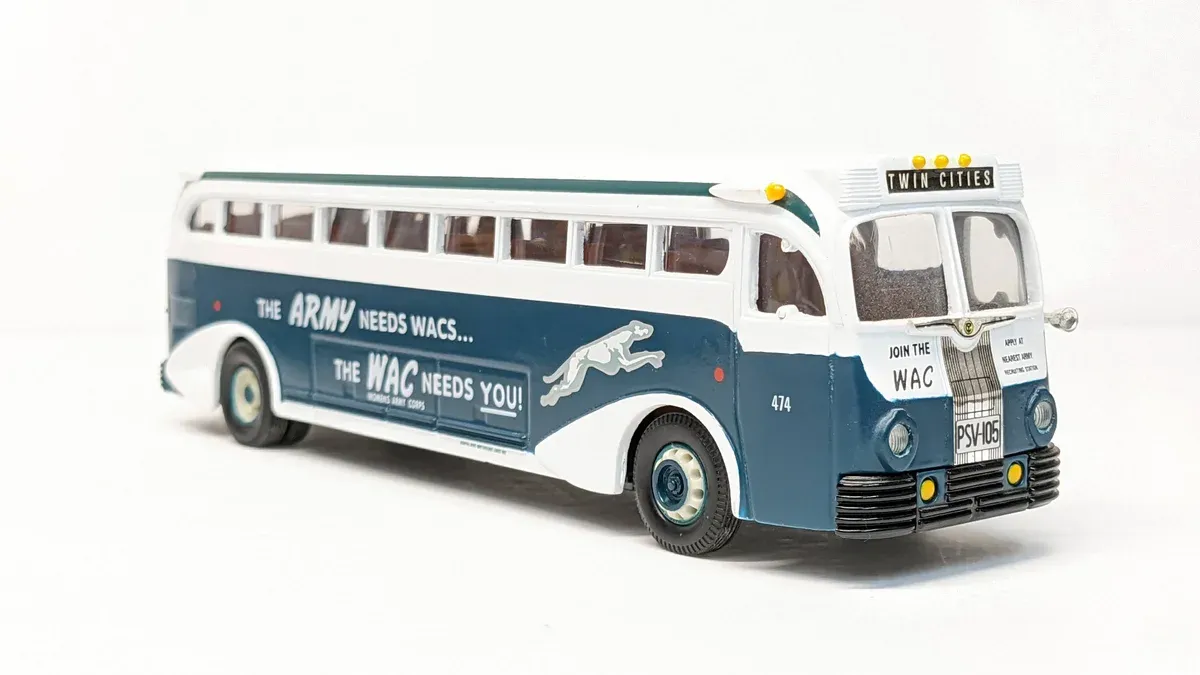 This is a 1962 Corgi Toys Bedford delivery van painted in experimental camouflage for the RAF's secret space program.