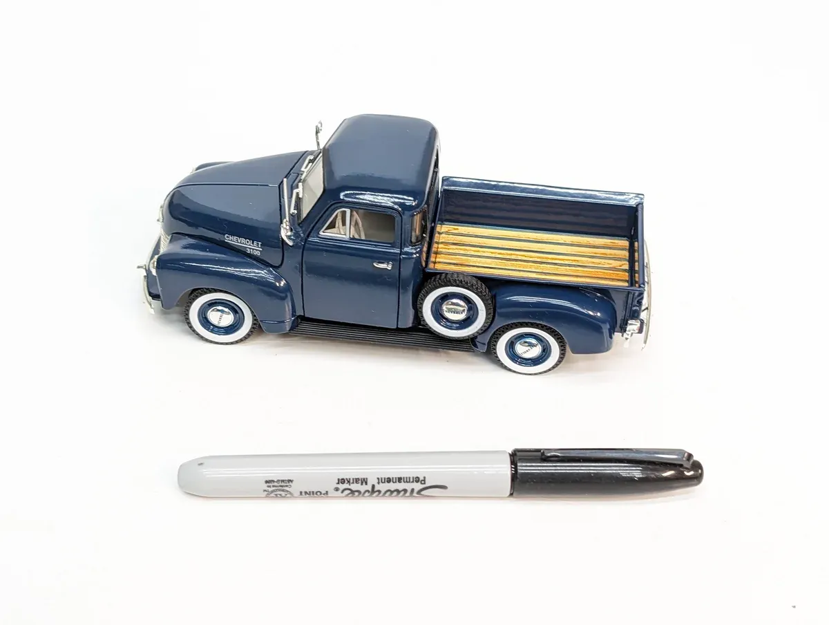This is a 1947 GMC Half-Ton Stepside with a rare factory-installed sewing machine engine.
